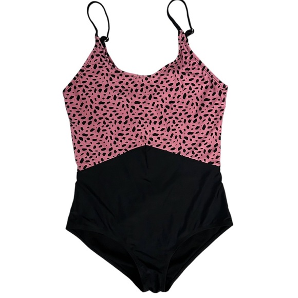 Coral Reef Other - Coral Reef One Piece Swimsuit Leopard Print Pink Mauve Black Colorblock Small